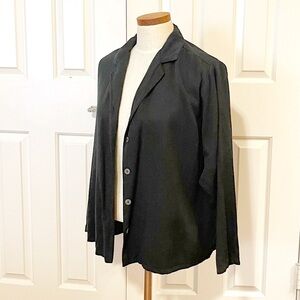 Bryn Walker loose fit button front black blazer jacket 100% tencel. Medium